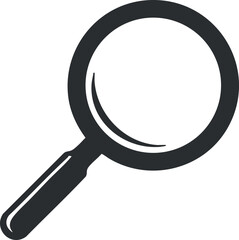 A simple black and white magnifying glass icon representing search and exploration.