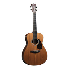 Obraz premium Classic acoustic guitar with wooden body and black pickguard isolated on transparent background
