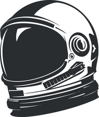 Stylized black and white illustration of an astronaut helmet for space exploration themes.