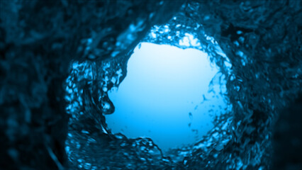 Fototapeta premium Water creating a dynamic blue abstract tunnel or vortex, showing liquid movement and light, providing an energetic and fluid background or concept. 3d rendering