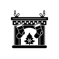 Christmas fireplace with tree on transparent background