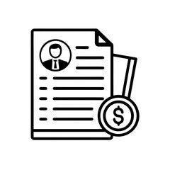 Document with profile and money on transparent background