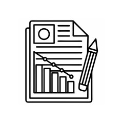 Document with graph and pencil on transparent background