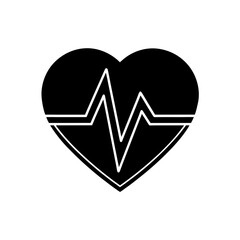 Black heart with a pulse line on transparent background