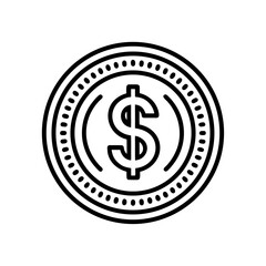 Outline coin with dollar sign on transparent background
