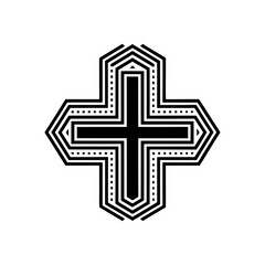Geometric decorative black cross on transparent background