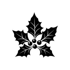 Holly leaves and berries motif on transparent background