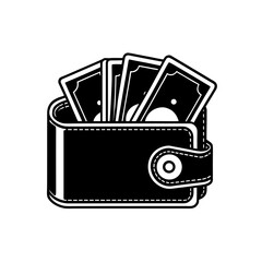 Wallet filled with money icon on transparent background