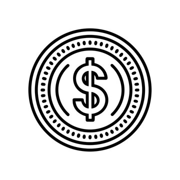 Outline coin with dollar sign on transparent background