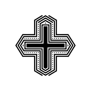 Geometric decorative black cross on transparent background