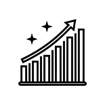 Rising bar graph with arrow up on transparent background