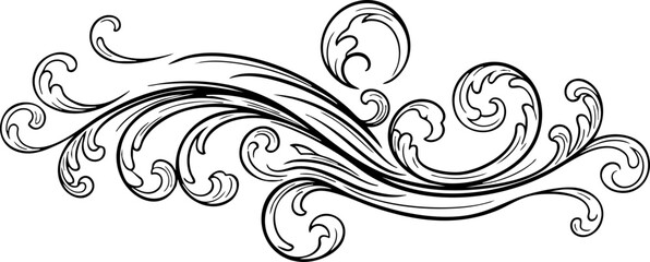 Elegant black scrollwork flourish creates a decorative border or accent, perfect for adding vintage charm to designs.