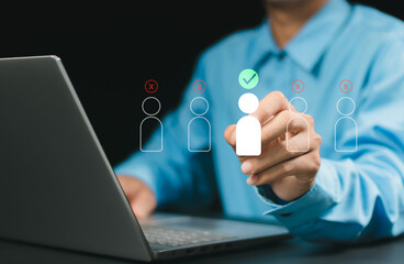 Human Resource Management Network Structure, social media. Digital marketing online. Businessman find human icon for business Customer Relation Management, customer target
