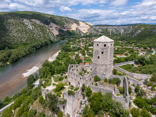 Obraz premium Pocitelj Medieval Town aerial view in Bosnia and Herzegovina