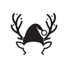 Reindeer Antlers Silhouette with Santa Hat icon– Christmas Vector Design