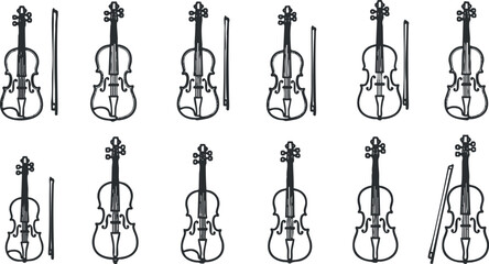 A creative illustration featuring multiple violins arranged in a decorative pattern.