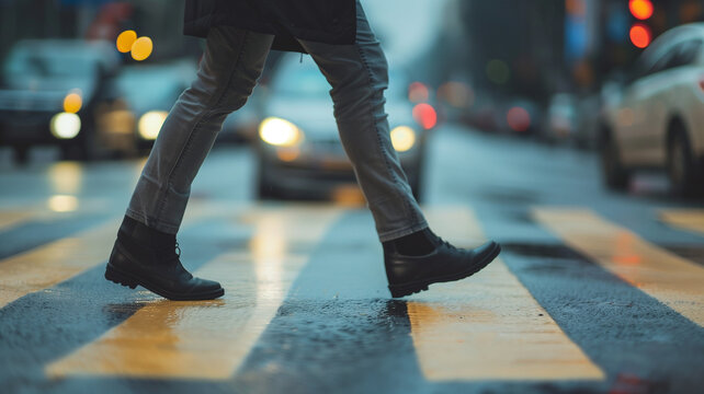 Hombre cruzando un paso de cebra en la ciudad