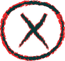 Bold X Mark in Red Circle for Eye-Catching Rejection or Error Message, Perfect for Designs Needing a Modern, Attention-Grabbing Negative Symbol