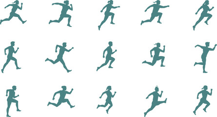 Running silhouette, athlete motion, dynamic posture, human movement, sports training, fitness action, black figure, flat vector illustration, speed concept, energy