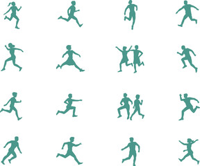 Naklejka premium Running silhouette, athletic motion, dynamic posture, sports activity, fitness movement, speed action, black figure, flat vector illustration, energy, stride