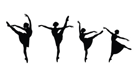 Elegant silhouettes of four ballet dancers in dynamic poses displayed