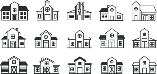 Fototapeta premium A collection of sixteen house icons showcasing various architectural styles and designs.