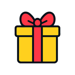 A yellow box with a red bow on top. The box is a gift and the bow is a decoration. Vector. 