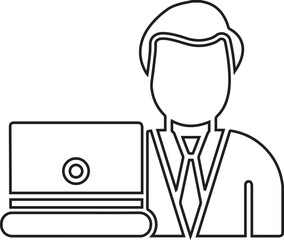 Outline Office Professional Silhouette with Laptop Presentation Illustration: A Business Communication, Technology and Online Education Icon Design