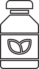 Natural Supplement Bottle Outline Vector Illustration: Healthy Lifestyle, Vitamins, and Organic Herbal Medicine Concepts Icon in Line Art Style
