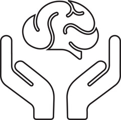 Mental Health Support Icon Illustration: Brain Care, Psychological Well-being, and Thoughtful Assistance Depiction in Minimalist Line Art on Transparent Backdrop