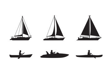 Silhouettes of sailboats and small boats on water