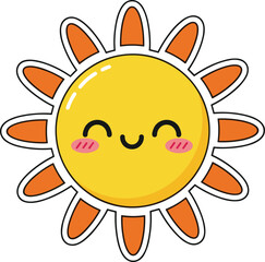 Cartoon sun with closed eyes and petal-style rays in orange and white, perfect for cheerful educational and playful designs