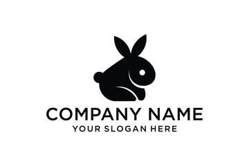 Minimalist Black Rabbit Logo Design. Simple Bunny Silhouette Vector Icon.
