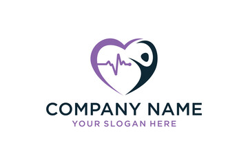 Health and Wellness Logo Design with Heart Beat and Abstract Human Figure Icon