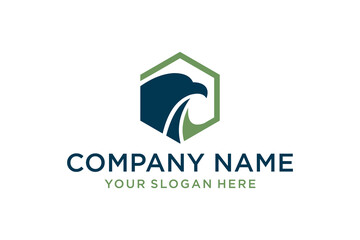 Modern Geometric Eagle Head Logo in Hexagonal Shape with Green and Dark Blue Colors