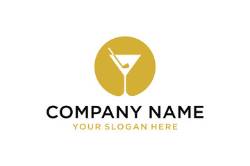 Abstract Golf Club and Martini Glass Logo Design with Golden Circle