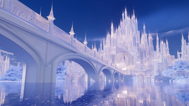 Futuristic VR fantasy realm with glowing castles, interactive holographic bridges, and responsive landscapes, representing immersive storytelling, digital world-building, and virtual interactivity. - Powered by Adobe