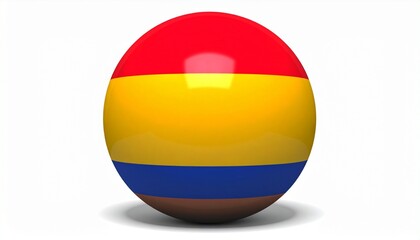 A glossy sphere designed with the Armenian flag colors