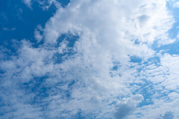 Blue Sky with White Clouds, Sunny Cloudy Sky Texture Background, Fluffy Clouds Pattern, Sunny Cumulus