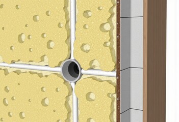 Detailed Cross-sectional Illustration of a Multi-layered Wall with Insulation and Structural Elements for Optimal Thermal Efficiency