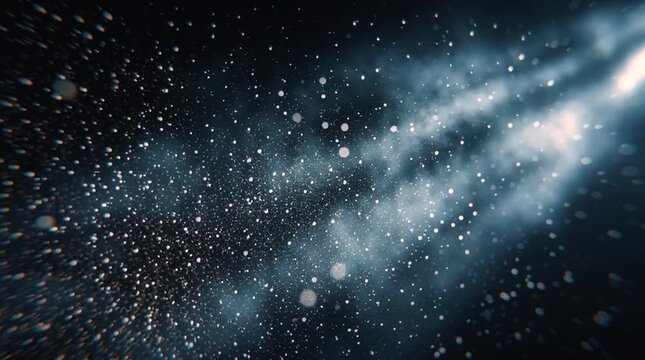 macro of dust particles drifting through a cold beam of light, with an eerie sense of unstable energy creating a tense, atmospheric sci-fi mood.
