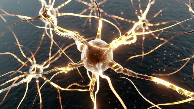 Close-up view of neurons connecting in a dark aquatic environment