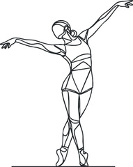A graceful line art illustration of a dancer showcasing movement and elegance in a dynamic pose.
