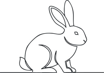 Obraz premium A simple line art illustration of a cute rabbit sitting with its ears upright.