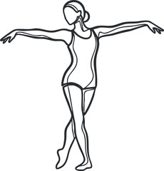 Stylized line art of a dancer showcasing grace and movement in an elegant pose.