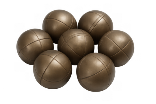 Pétanque boules set in a pile, metal bocce balls for french outdoor leisure game on transparent background