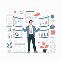 Fototapeta premium Businessman Presenting Data Analytics and Business Intelligence with Charts and Graphs