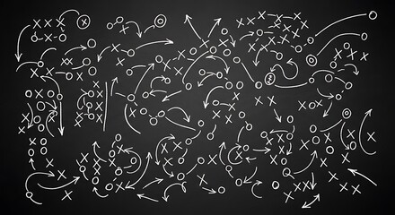 Hand drawn american football game strategy on a chalkboard background