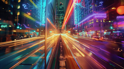 Fototapeta premium Neon City Street - Long Exposure