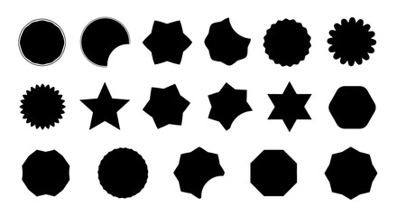 Collection of various black geometric shapes and starburst designs.